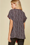 Leopard Babydoll Embroidered Top, Black