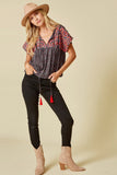 Leopard Babydoll Embroidered Top, Black