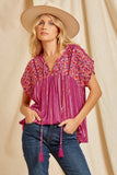 Andree by Unit savanne jane Striped Babydoll Embroidered Top