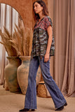 Camo Babydoll Embroidered Top