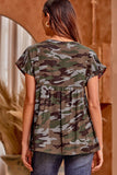 Camo Babydoll Embroidered Top
