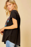 Short Sleeve Embroidered Top, Black