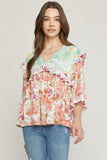 Ruffled & Floral Top ENTRO USA