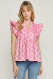 entro USA Floral Jacquard Ruffle Top