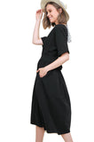 Surplice Cotton Midi Dress, Black