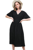 Surplice Cotton Midi Dress, Black