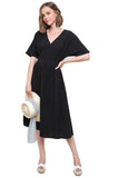 Surplice Cotton Midi Dress, Black