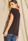 Embroidered Cap Sleeve Top, Black