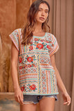 Embroidered Cap Sleeve Top, Ivory