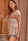 Embroidered Cap Sleeve Top, Ivory