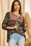 Camo Embroidered Keyhole Top