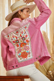 Embroidered Denim Jacket, Pink