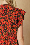 Floral Tiered Ruffle Midi Dress, Black