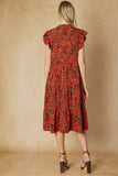 Floral Tiered Ruffle Midi Dress, Black