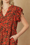 Floral Tiered Ruffle Midi Dress, Black