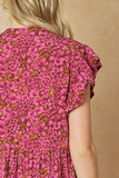 Floral Tiered Ruffle Midi Dress, Burgundy