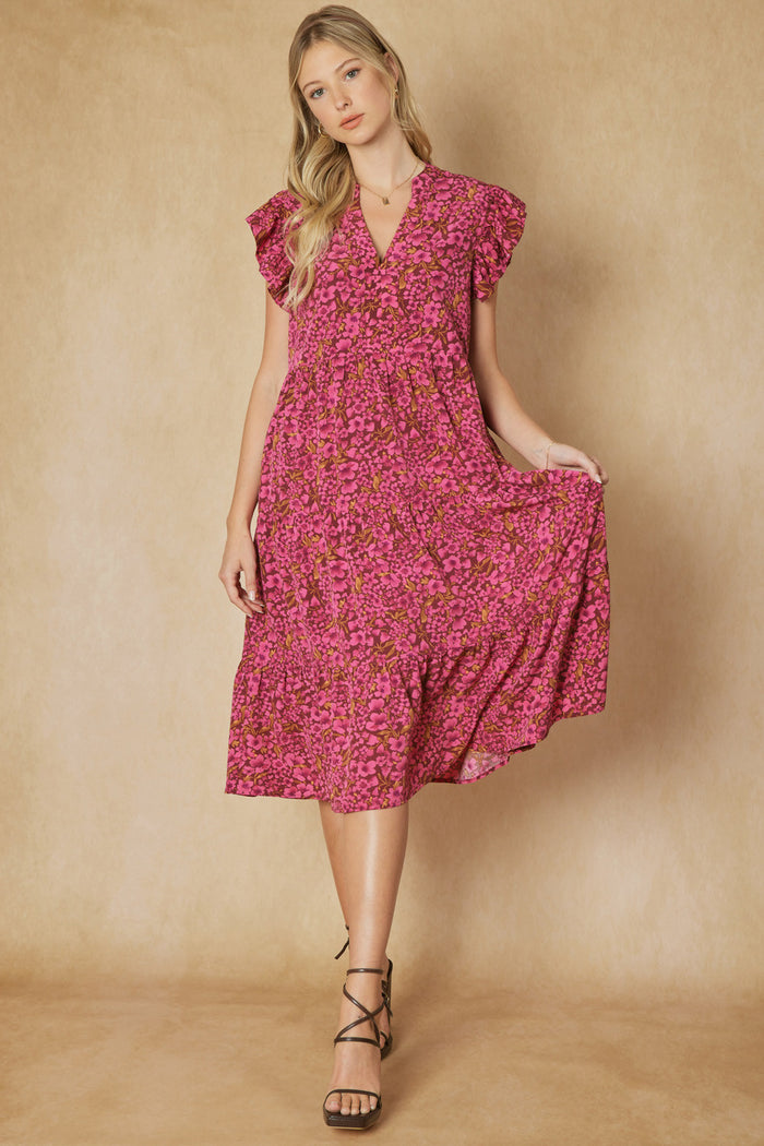 Entro Usa Floral Tiered Ruffle Midi Dress