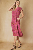 Floral Tiered Ruffle Midi Dress, Burgundy