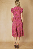 Floral Tiered Ruffle Midi Dress, Burgundy