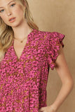 Floral Tiered Ruffle Midi Dress, Burgundy