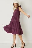 Ruffled Pocket Tiered Midi Dress, Eggplant