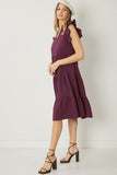 Ruffled Pocket Tiered Midi Dress, Eggplant
