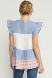 Mixed Print Tiered Top, Blue