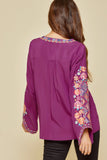 Tie Front Embroidered Blouse, Magenta