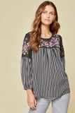 Floral Embroidered & Striped Top