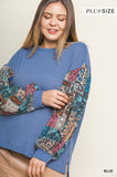 Paisley Print Waffle Knit Top, Blue