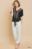 Floral Embroidered Waffle Knit Top