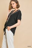 Floral Embroidered Waffle Knit Top