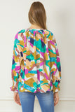 Abstract Button Down Blouse, Orchid Mix