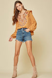 Ruffle Detail Embroidered Blouse, Marigold