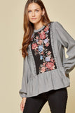 Embroidered Pinstripe Blouse