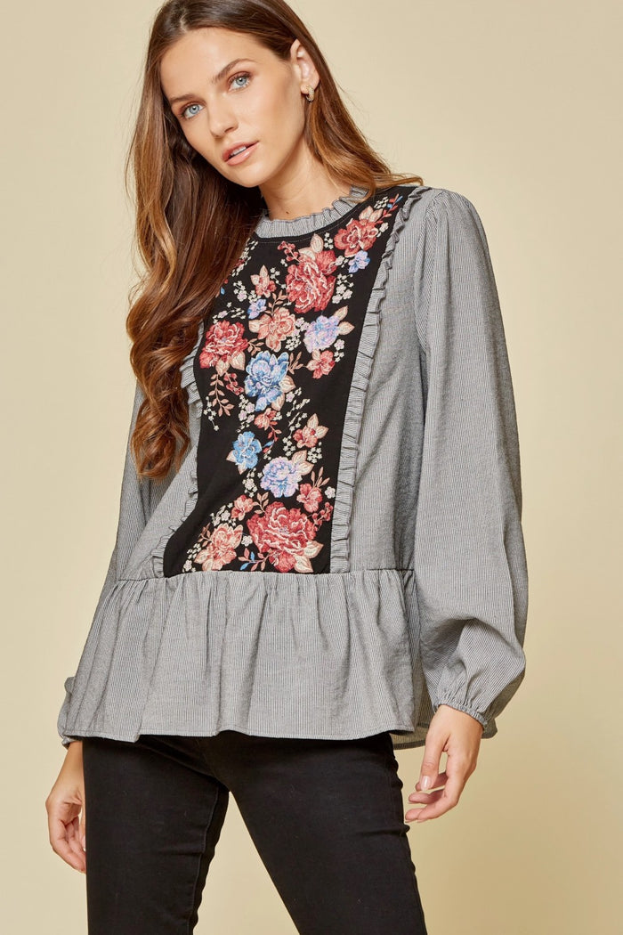 Embroidered Pinstripe Blouse