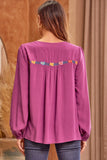 Embroidered Balloon Sleeve Blouse, Magenta