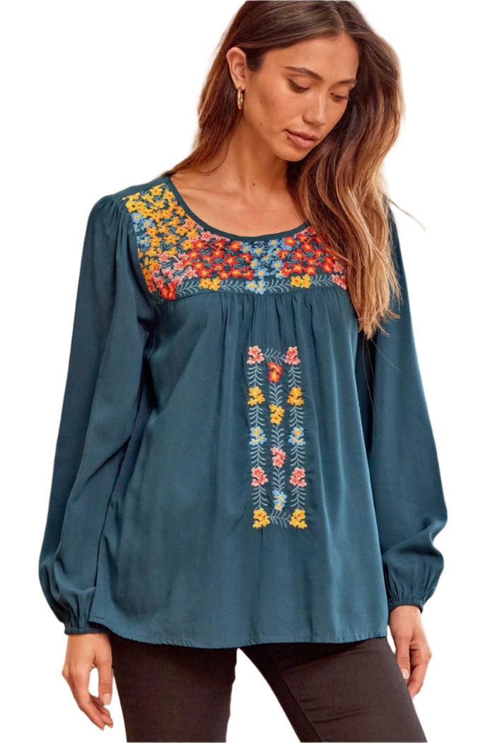 andree by unit / savanna jane Floral embroidered tunic top