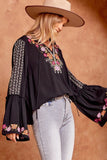Floral Embroidered Blouse, Black