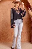 Floral Embroidered Blouse, Black