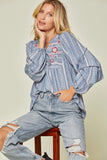 Floral Embroidered Babydoll Top, Blue
