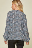 Floral Embroidered Blouse, Navy