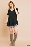 Short Ruffle Sleeve Tunic, Black
