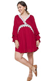 Layered Ruffle Bell Sleeve Dress, Red