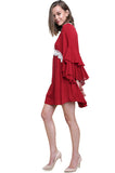 Layered Ruffle Bell Sleeve Dress, Red