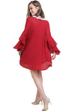 Layered Ruffle Bell Sleeve Dress, Red