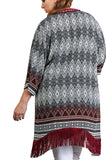 Border Print Fringe Kimono, Brown