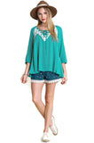 Peasant Lace Top, Ocean