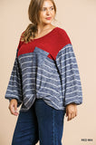 Heathered Puff Sleeve Top, Red Mix