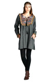 Fringe & Geometric Chambray Dress, Black